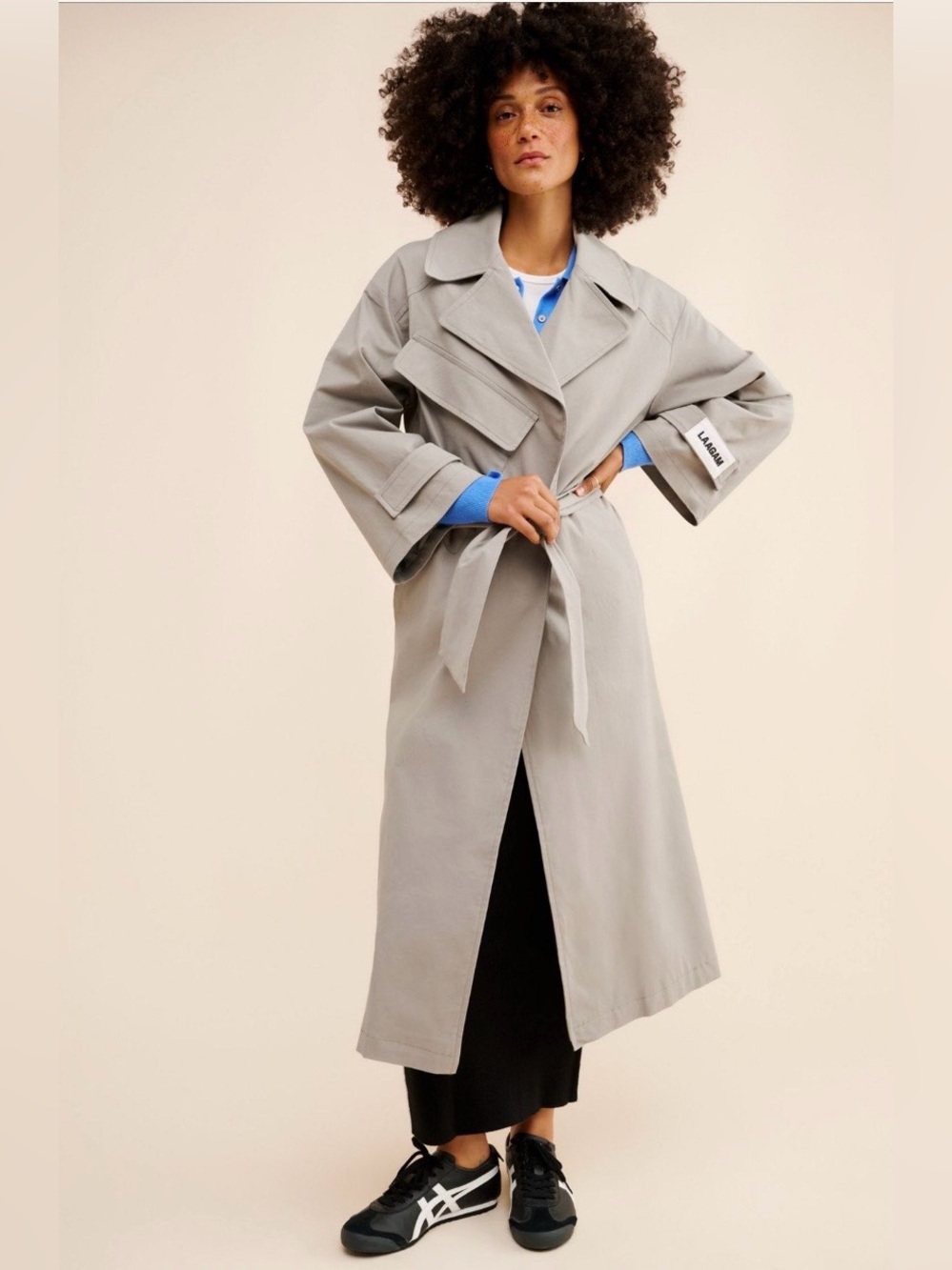 LAAGAM Oversized Belted Trench Grey Capsule Minimalist XL